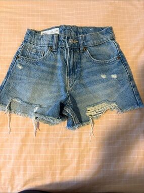 Zara Light Blue Distressed Denim Jean Shorts